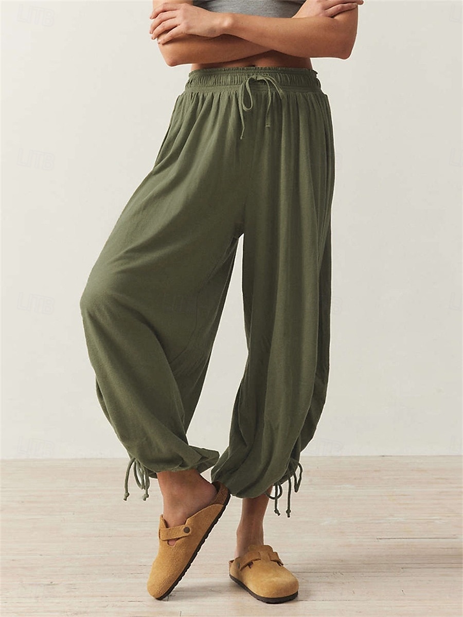 Women's Slacks Bloomers Fashion Streetwear Full Length Medium Waist Plain Drawstring Comfort Outdoor Stretchy Vacation Street Daily Black Army Green Rose Red Spring Fall Loose Fit 2025 - $27.99 –P12