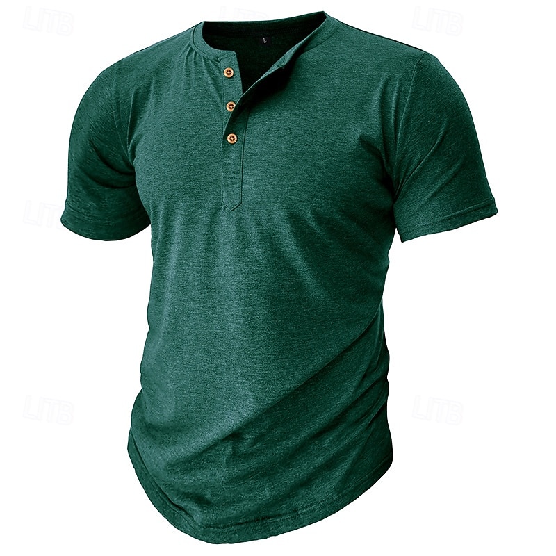 Men's T Shirt Henley Shirt Tee Top Short Sleeve Plain Fashion Designer Basic Button Up Henley Vacation Street Going out Spring & Summer Gray Henley T-Shirt 2026 - $18.99 –P9