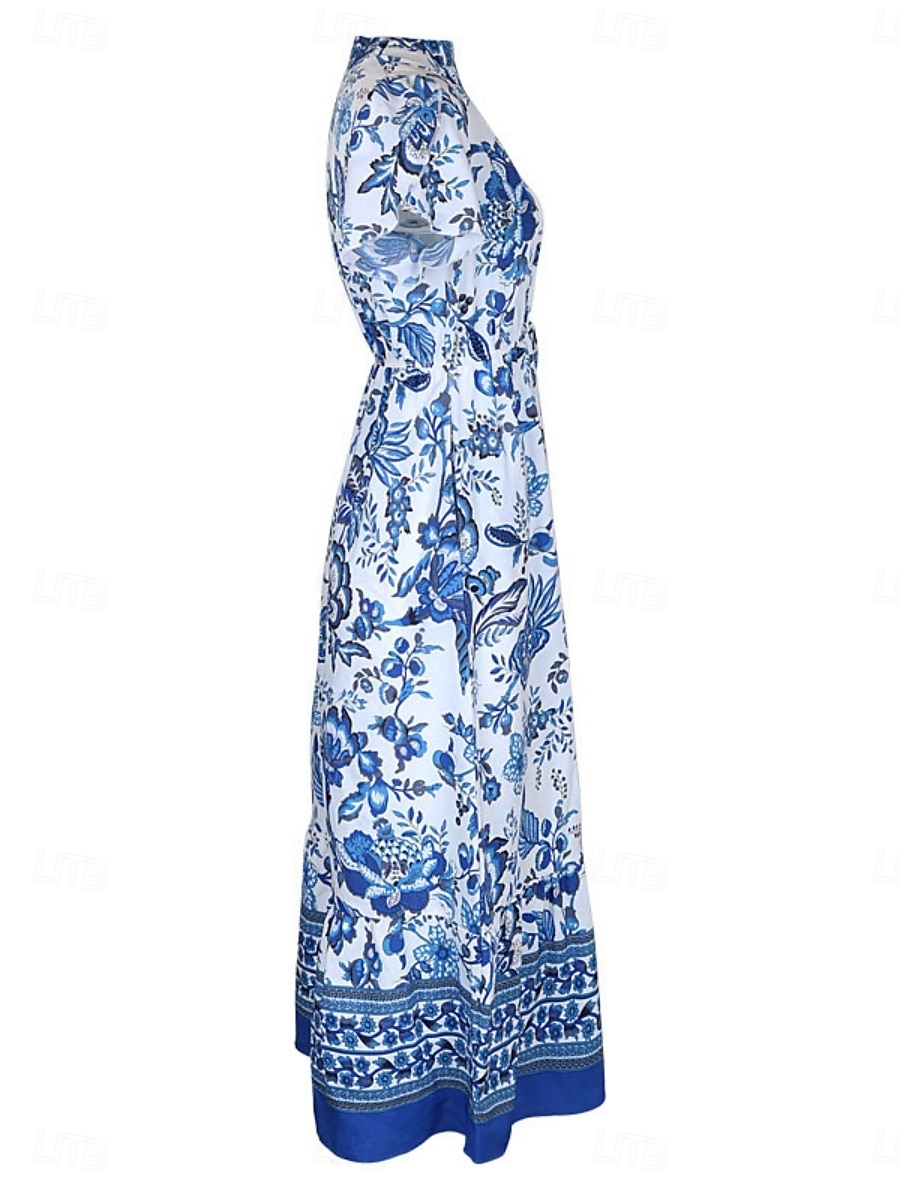 Damen Maxidress Casual kleid Schaukelkleid A Linie Kleid Boho-Kleid Brautkleider schlicht Täglich Regular Fit Blumen Halbe Ärmel V Ausschnitt Blau Sommer Frühling 2025 - $35.99 –P3