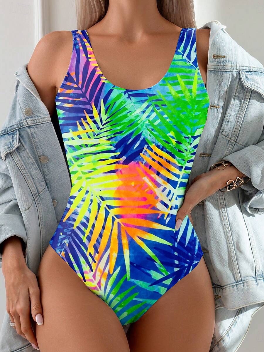 Women's Swimsuits One Piece Monokini Swimsuit Backless Tummy Control High Waist Slim Vacation Beach Wear Leaves U Neck Sleeveless Bathing Suits 2025 - $26.99 –P2