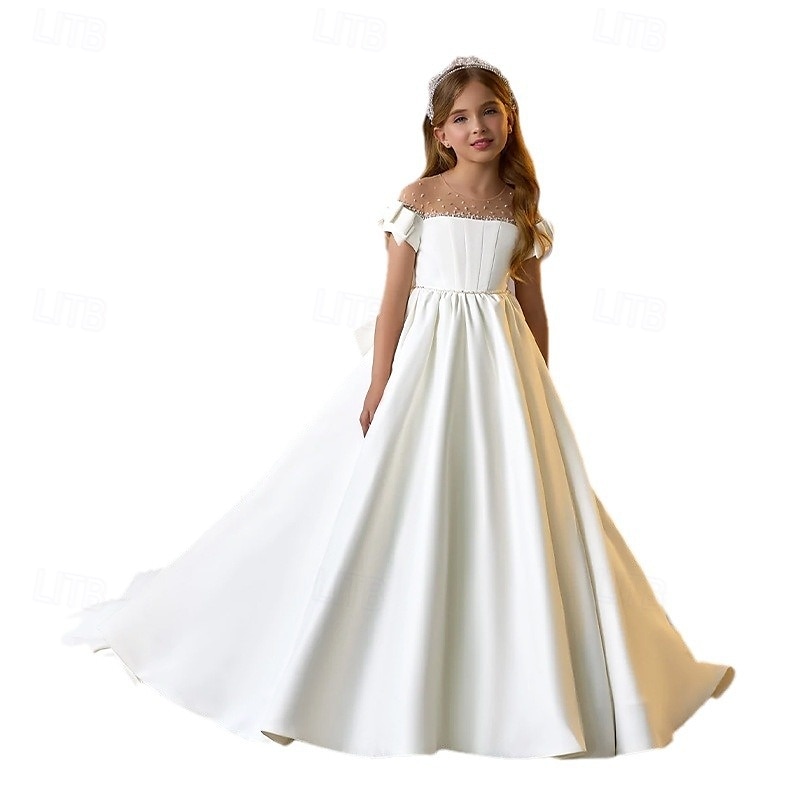 Flower Girl Dress Girls' First Communion Dress Party Dress Performance Wedding Party Princess Sweet Mesh Solid Color Sleeveless Off Shoulder Ivory kids 2025 - $102.99 –P5