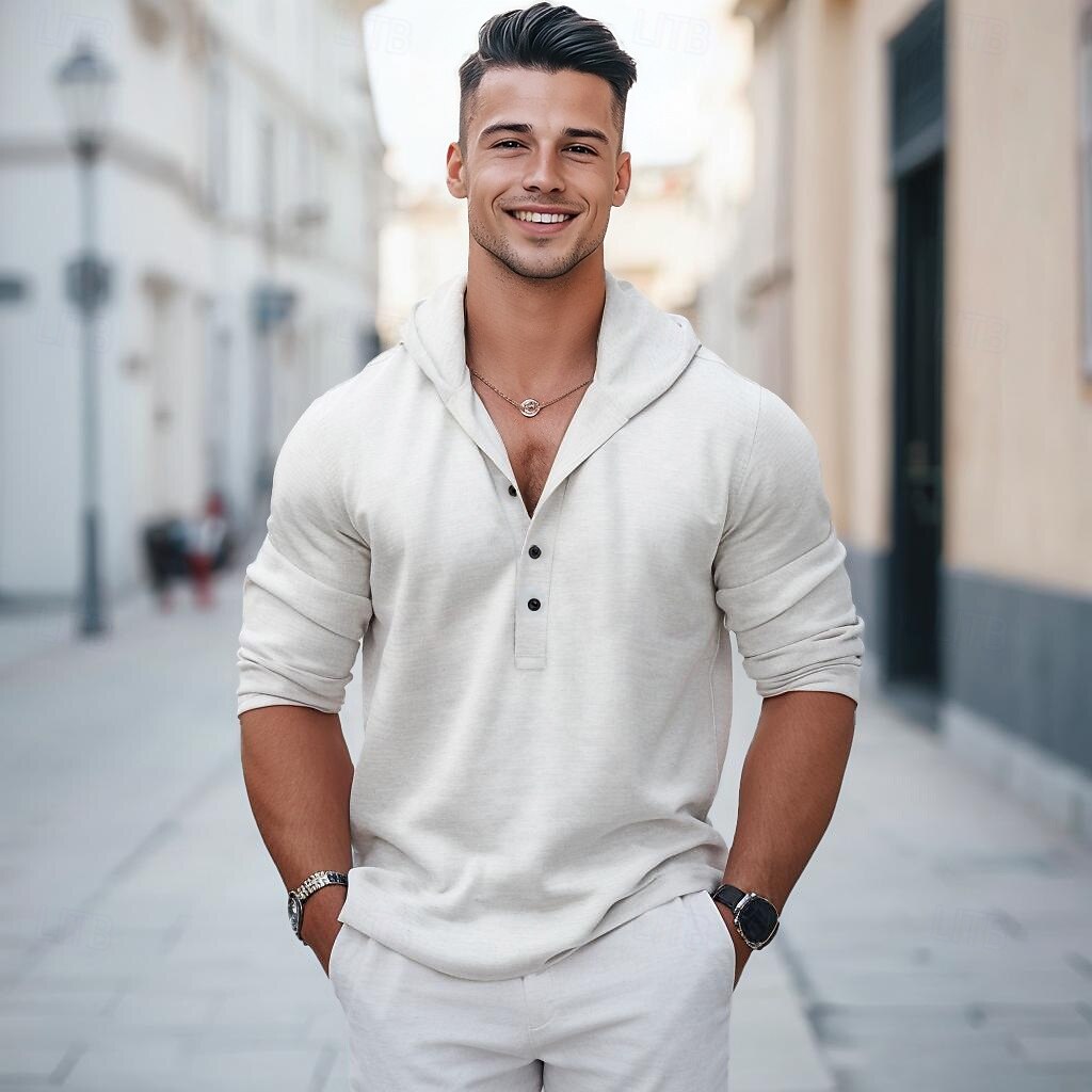 Herren Hemd leinenhemd Sommerhemd Strandbekleidung Glatt Urlaub Curise Weiß Rot Blau Braun Langarm Mit Kapuze Frühling Sommer Bekleidung 2025 - $28.99 –P6