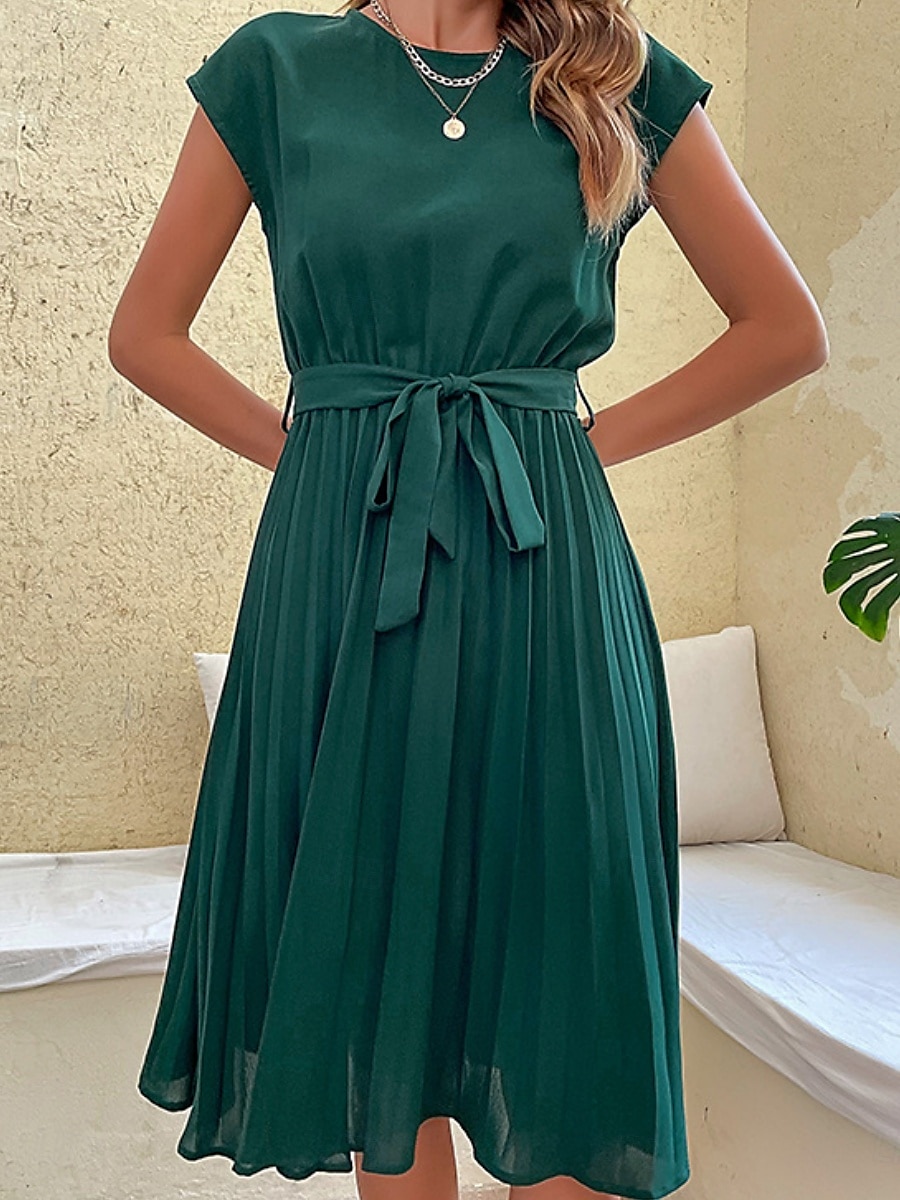 Dam Midiklänning Vardagsklänning A linjeklänning Stylish Grundläggande Ledigt Semester Dagligen Normal Slät Ärmlös Rund hals Rodnande Rosa Grön Sommar Vår 2025 - $46.99 –P2