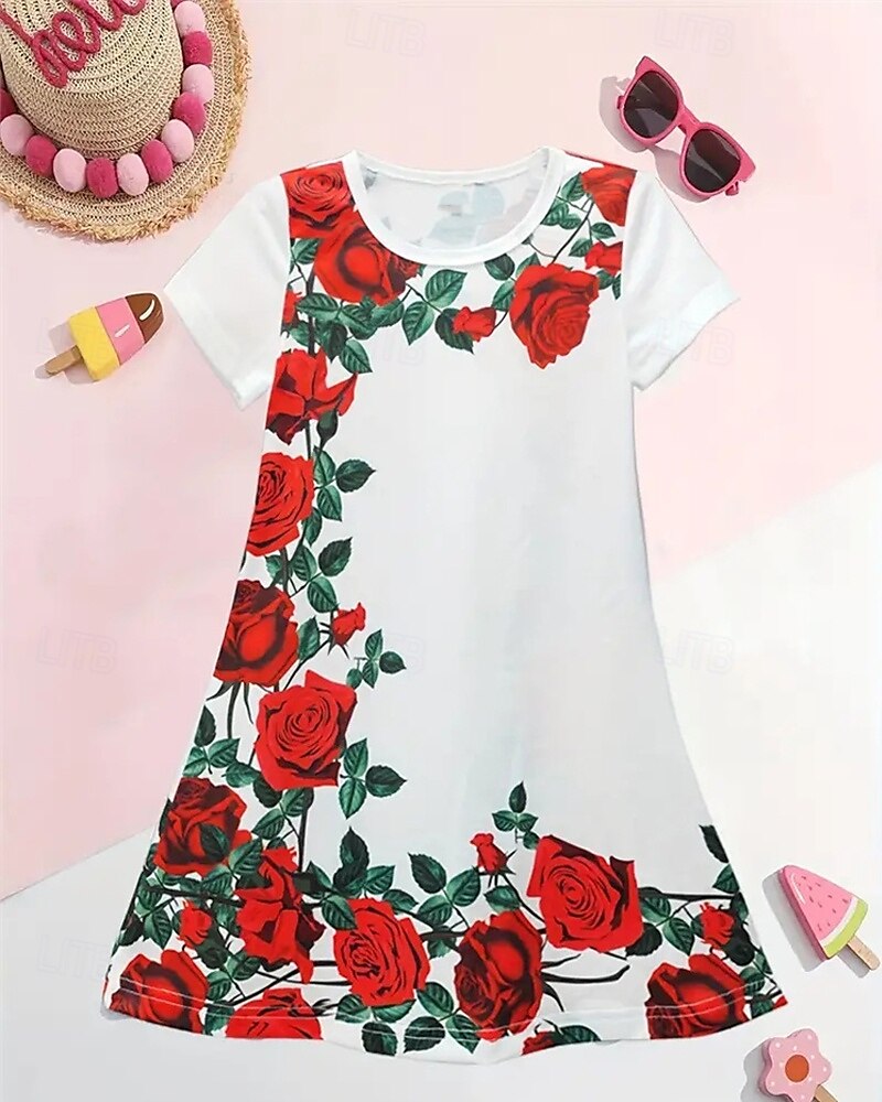 Semana Santa Girls ' 3D Floral Graphic Vestido Manga Corta Verano Primavera Vacaciones Diario Festivos Princesa Hermosa Dulce Niños 4-12 años Vestido informal Hasta la Rodilla Ajuste regular 2025 - $15.99 –P2