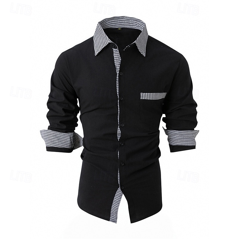 Herren Hemd Oberhemd Knopfhemd Farbblock Hochzeit Party Schwarz Weiß Rosa Orange Langarm Kargen Frühling & Herbst Bekleidung Patchwork 2025 - $26.99 –P4