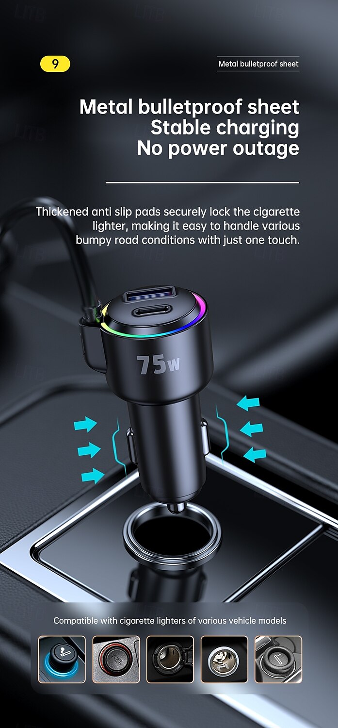 2 Usb A/C Port 1 Type C Cable Car Charger 45W Type C Fast Charging And Usb Car Charger 2025 - $31.99 –P12