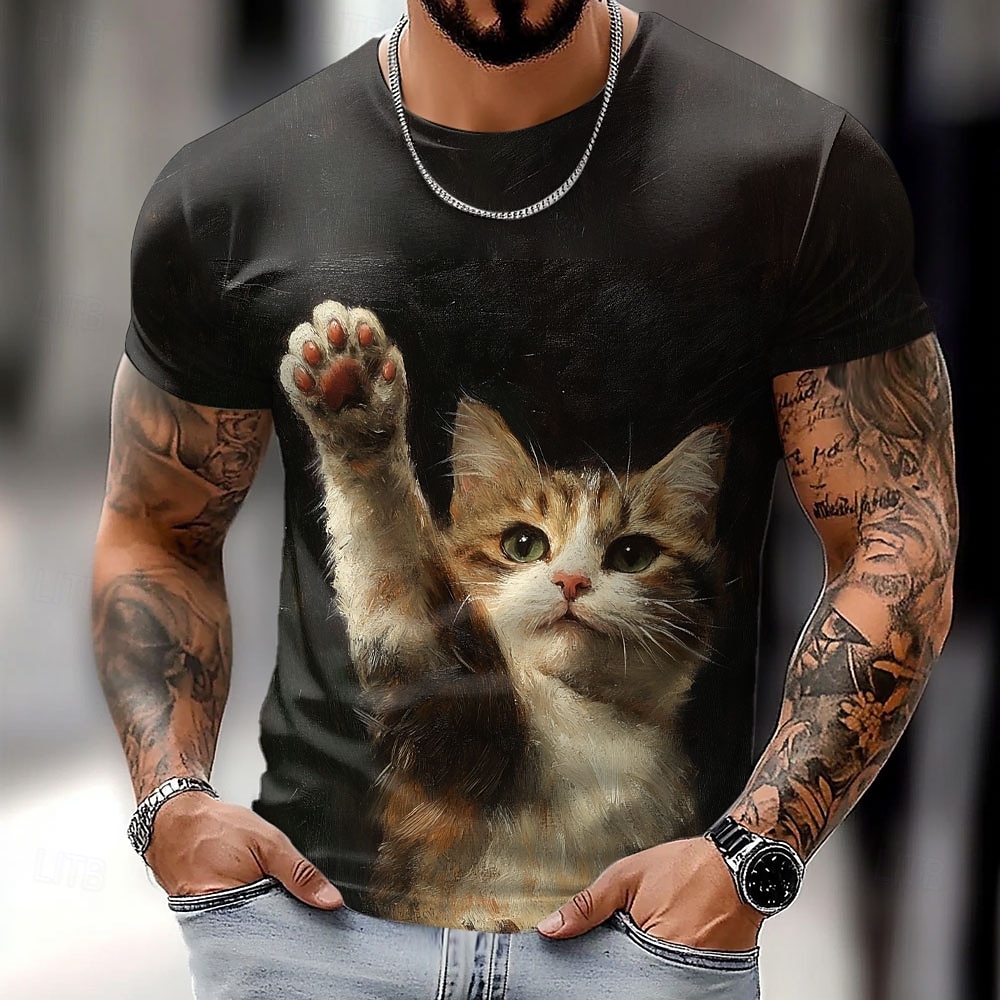 Herr Katt Rolig T-shirt Kortärmad T-shirt 3D-tryck Rund hals Skjorta drivna Designer Fest Helgdag Svart Sommar Vår Kläder S M L XL XXL XXXL 2025 - $17.99 –P1