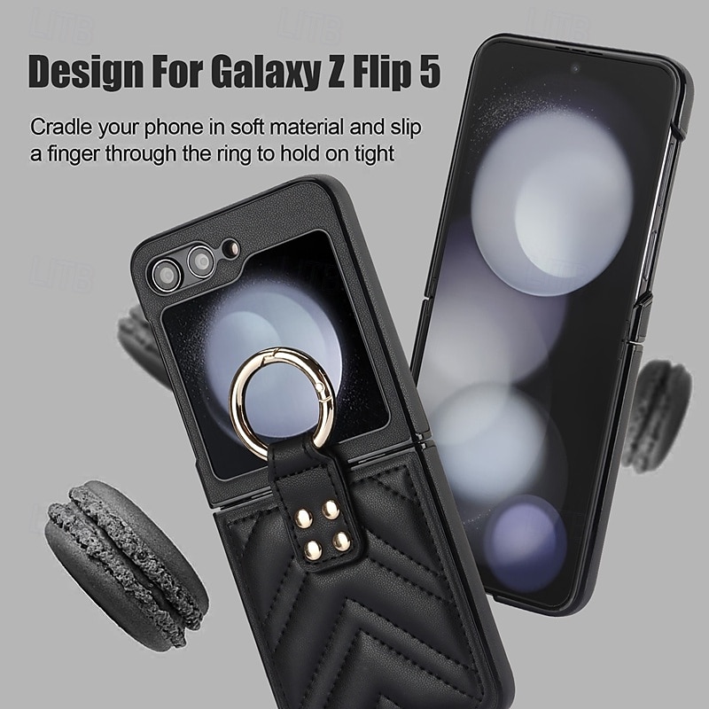 2025年 電話 ケース 用途 サムスンのギャラクシー Zフリップ6 Z Flip 5 Z Flip 4 Z Flip 3 バックカバー リングバックル 耐衝撃 レトロ風 TPU PUレザー コレクション – $23.99 –P7