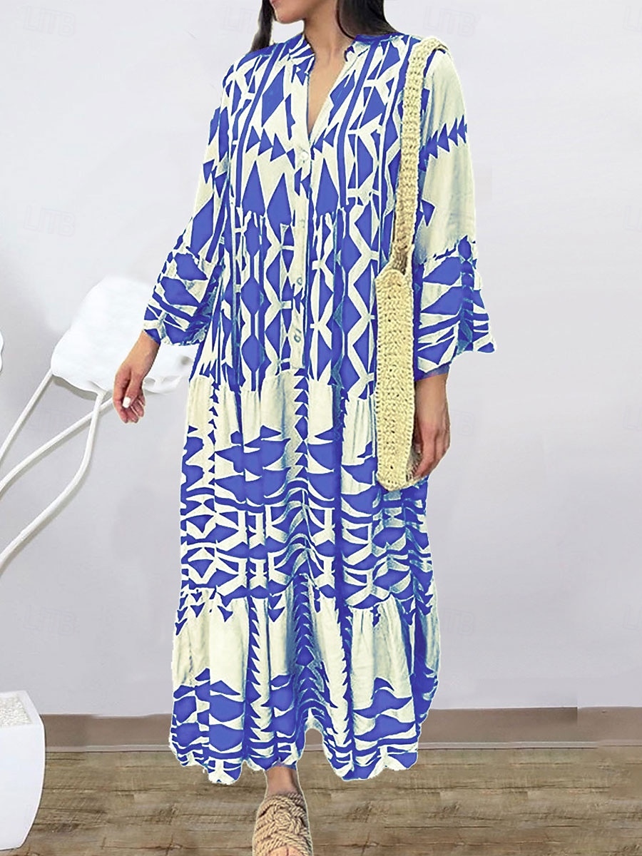 Női Maxiruha hétköznapi ruha Boho elegáns ruhák Csehország aranyos stílus Stílusos Vakáció Napi Tengerpart Laza öltözet Grafika Rövid ujjú V-alakú Fekete Rubin Medence Nyár Tavasz Ősz 2025 - $41.99 –P6