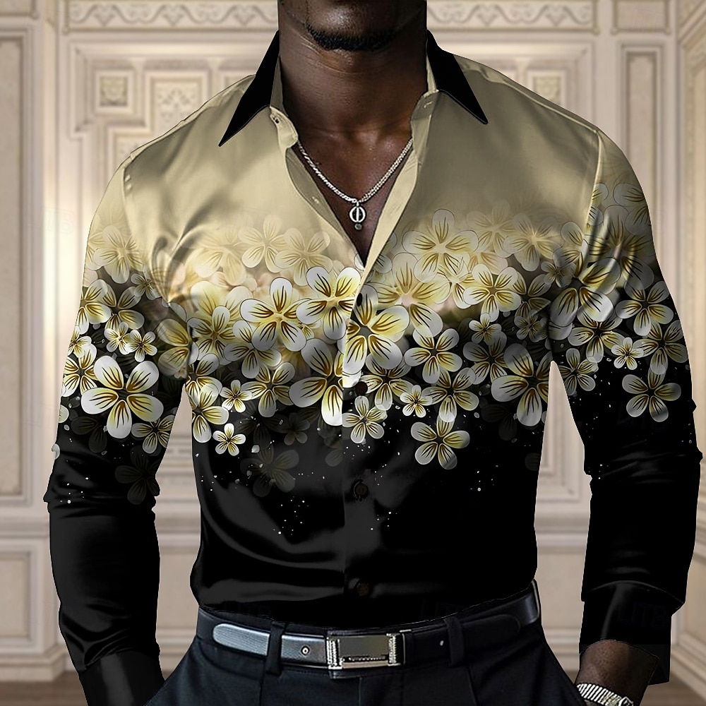 Homme Floral Chemise décontractée Chemise boutonnée manche longue Décontractées Soirée Cadeau Casual Printemps Automne Col rabattu Boutonner Jaune Bleu Violet Vert Gris de 2025 ? $31.99 –P1