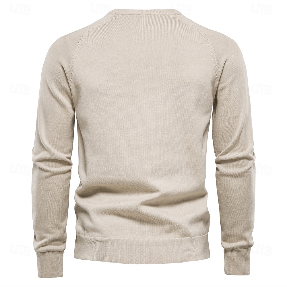 Herr Pullover tröja Sticka Ensfärgat Rund hals Stickat Elegant Jul Utomhus Kläder Raglanärm Vår Höst Svart Rubinrött S M L 2025 - $36.99 –P3