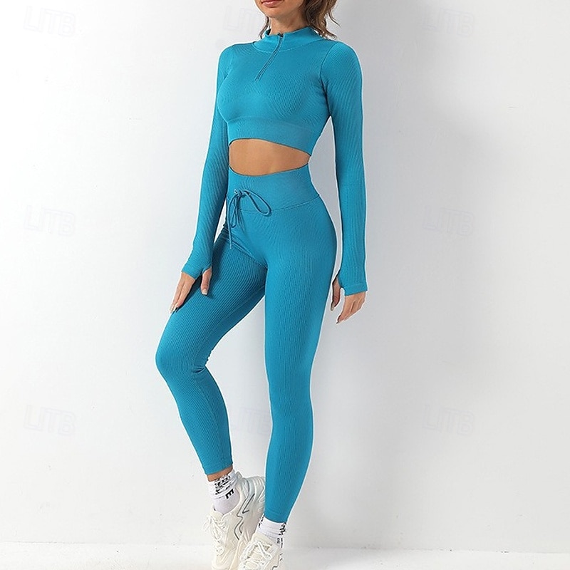 Mujer Conjunto de Ropa Fitness Sujetador deportivo con medias Mono de Fitness 2 Piezas Color sólido Mallas Leggings Trajes de Yoga Negro Blanco Yoga Aptitud física Entrenamiento de gimnasio Alta 2025 - $33.59 –P2
