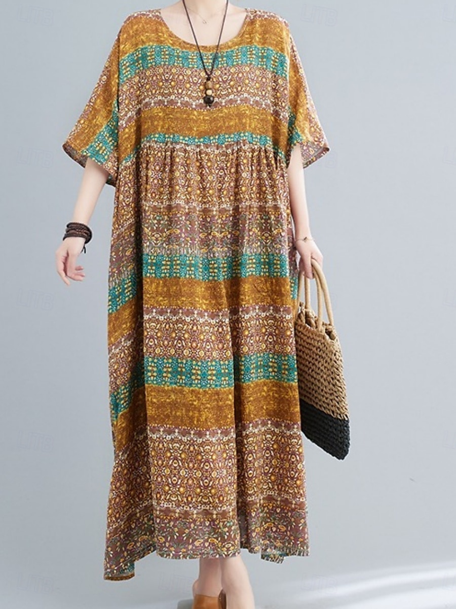 Női Maxiruha hétköznapi ruha Boho ruha Csehország Szüret Alkalmi Vakáció Napi Laza öltözet Grafika Háromnegyedes Terített nyak Sárga Medence Tavasz Ősz 2025 - $39.99 –P6