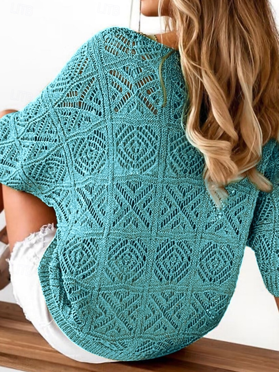 Femme Pull Chandail Décontractées Flexible Couleur monochrome A côtes Col V Tricoté Troué Manches 3/4 Hauts réguliers Tricoter Extérieur du quotidien Fin de semaine Vert Bleu clair Eté Printemps de 2025 ? $38.99 –P2