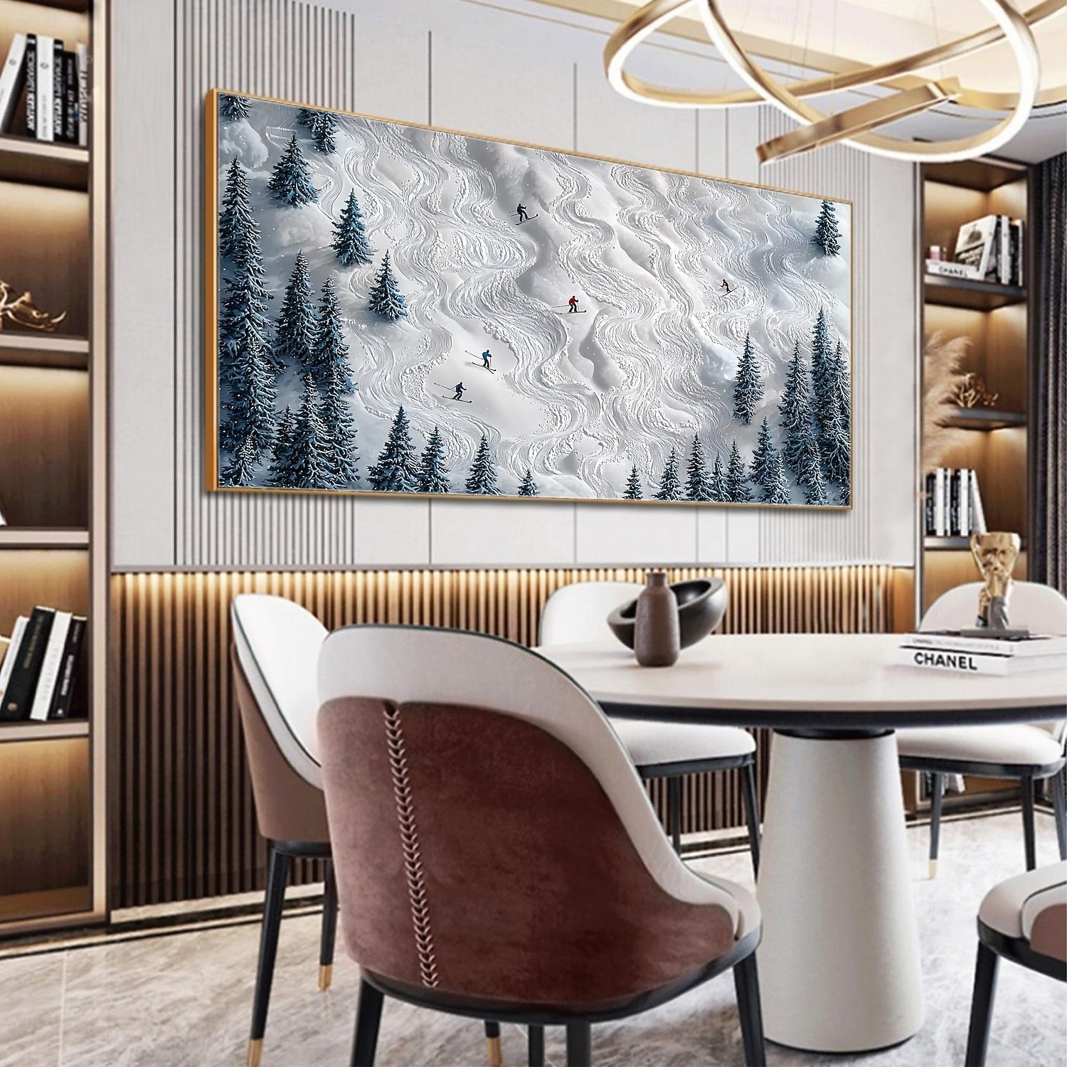 Handmade Original Skiing Painting Oil Painting On Canvas Abstract Texture Winter Landscape Painting Wall Art for Home Decor With Stretched Frame/Without Inner Frame Painting 2025 - $139.99 –P5