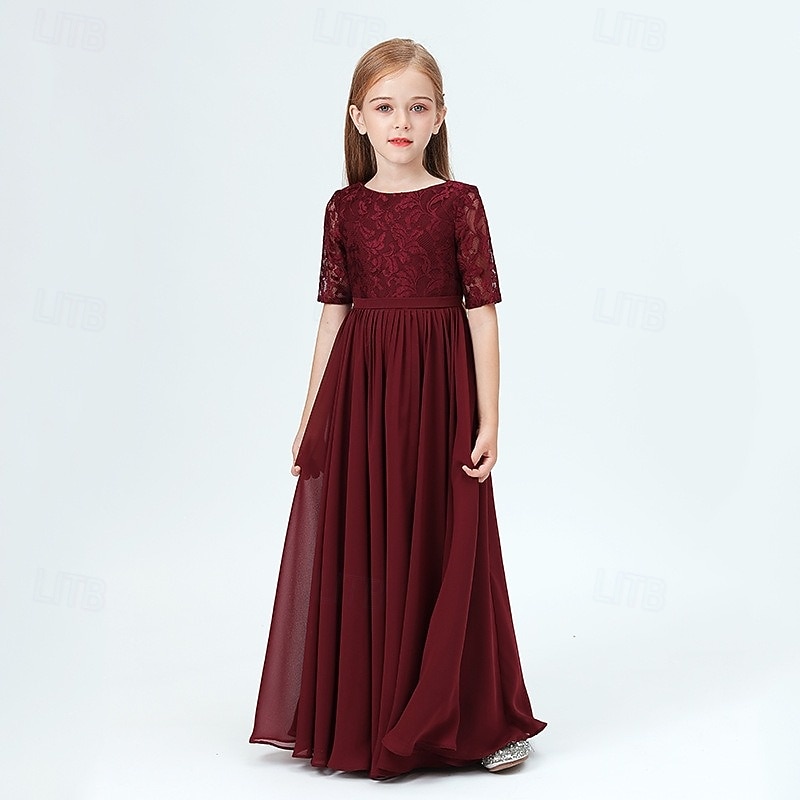 Enfants Fille Robe de fête Couleur unie Demi Manches Utilisation Maille Princesse Doux Maille Mi-mollet Robe Fourreau Robe en Tulle Eté Printemps Automne 2-12 ans Vin de 2025 ? $55.99 –P1