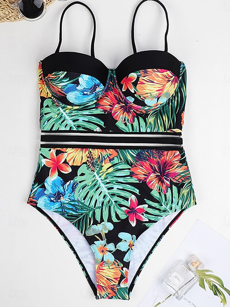 Women's Swimwear One Piece Swimsuit Backless Zipper Vacation Tropical Floral Graphic Halter Neck Sleeveless Bathing Suits 2025 - $28.99 –P3