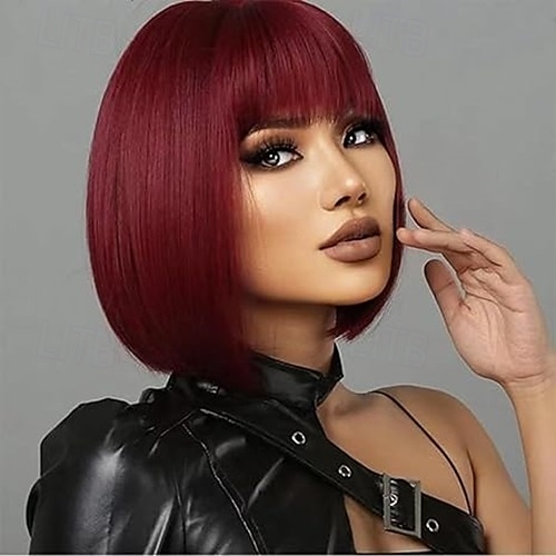 perruque bob avec frange perruques bob mode naturelle pour femmes perruque synthétique colorée mignonne pour fête quotidienne Halloween de 2025 ? $18.49 –P2
