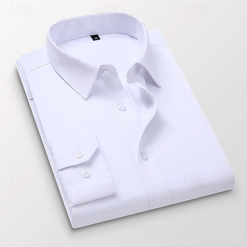 Men's Shirt Dress Shirt Plain Wedding Business Black White Navy Blue Blue Long Sleeve Collar Summer Clothing Apparel 2026 - $28.99 –P8