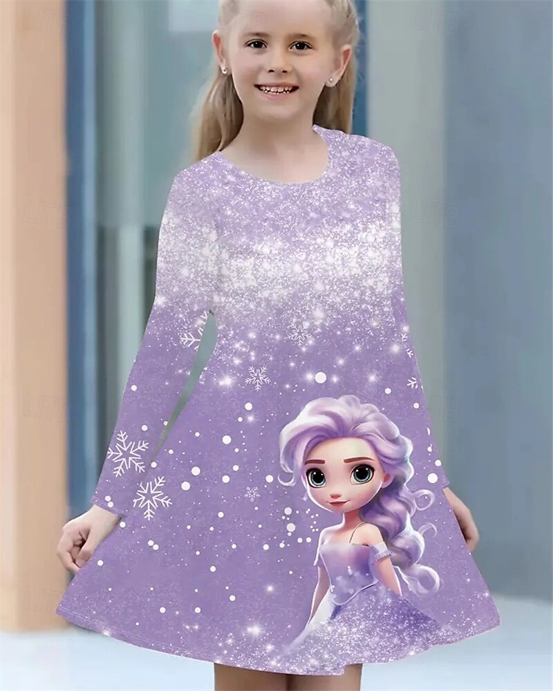 Tyttöjen 3D Kuvitettu Piirretty Lumihiutale Mekko Pitkähihainen Kesä Kevät Loma Päivittäin Pyhäpäivä Prinsessa Kaunis Makea Lapset 4-12 vuotta Rento mekko A linjainen mekko Polvipituinen Normaali 2025 - $16.99 –P7