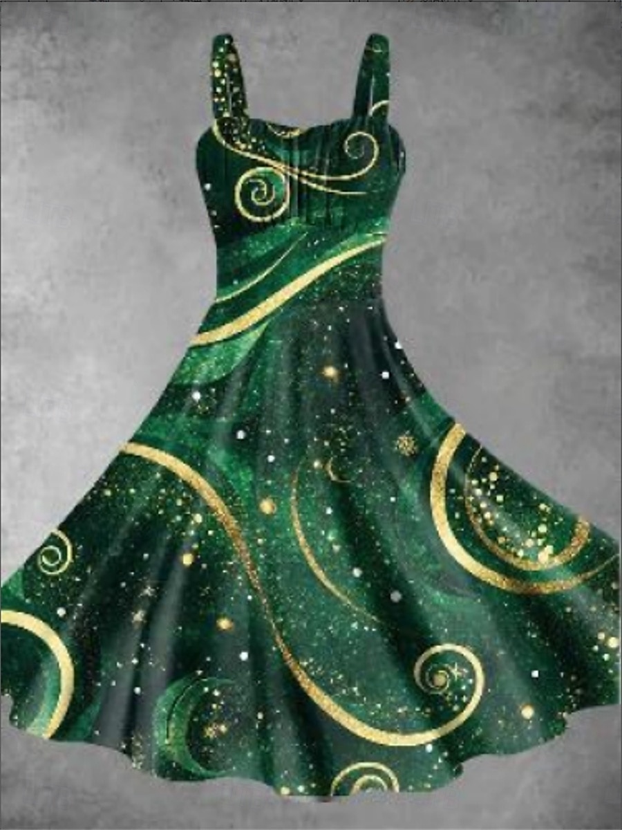 robe midi à bretelles à imprimé graphique pour femme élégante décontractée vacances maison sans manches été de 2025 ? $31.99 –P5