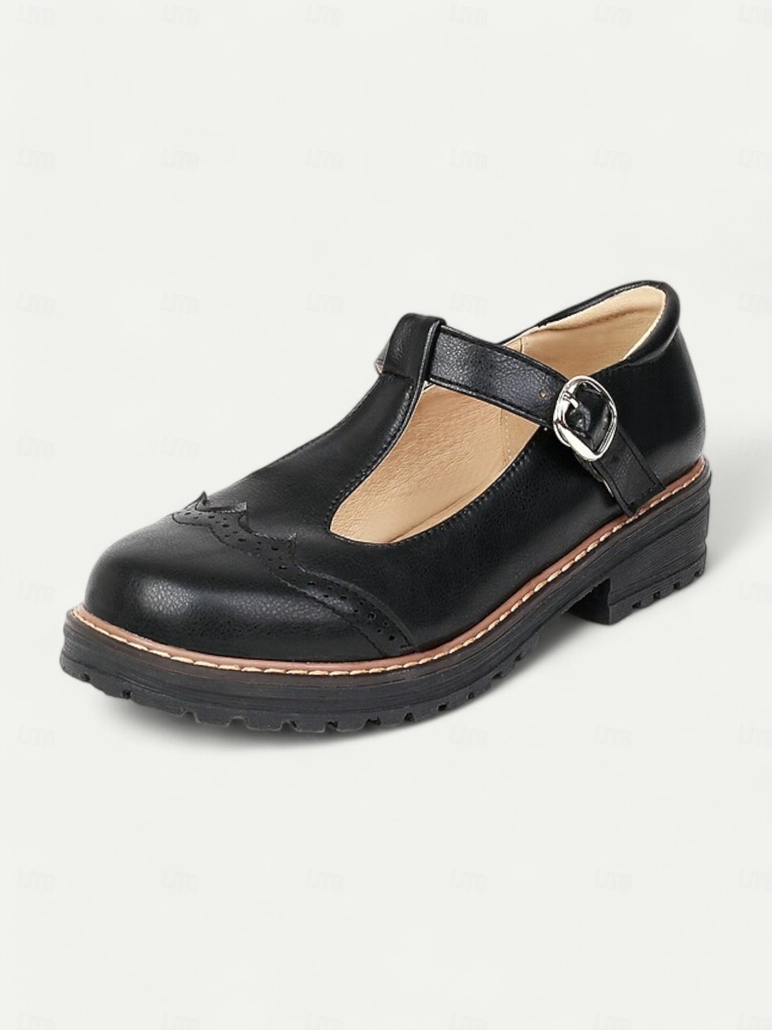 chaussures Mary Jane en similicuir marron clair pour femmes avec bride en T et détails brogue, semelle robuste pour un port quotidien confortable et des tenues de style vintage de 2025 ? $54.99 –P5