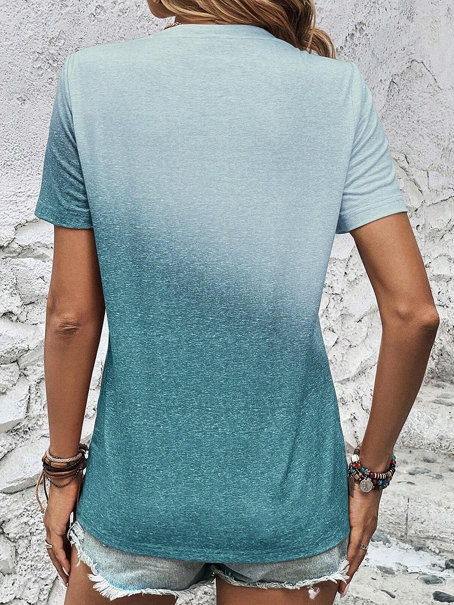 Mulheres Camiseta Âmbar Casual Manga Curta Decote Redondo Tops regulares Diário Imprimir Azul Verão de 2025 por $19.99 –P2