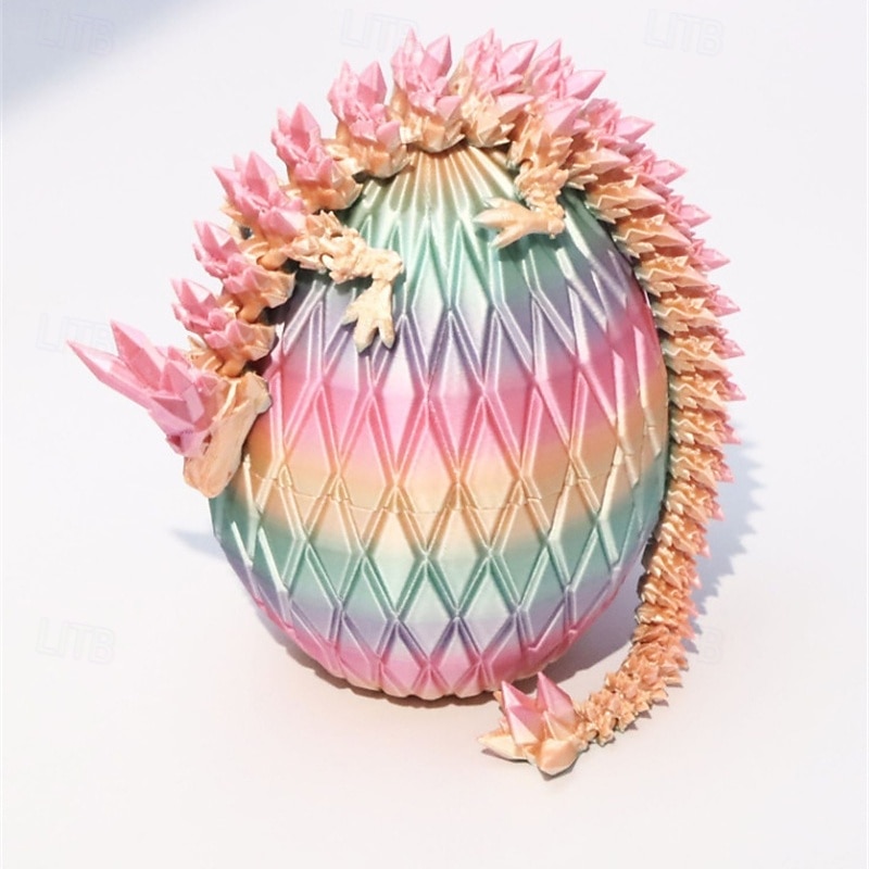 Oeuf de dragon imprimé en 3D, dragon volant arc-en-ciel dans des œufs colorés, jouet anti-stress pour cadeau d'anniversaire, figurine de bureau flexible, décoration de 2025 ? $24.99 –P2
