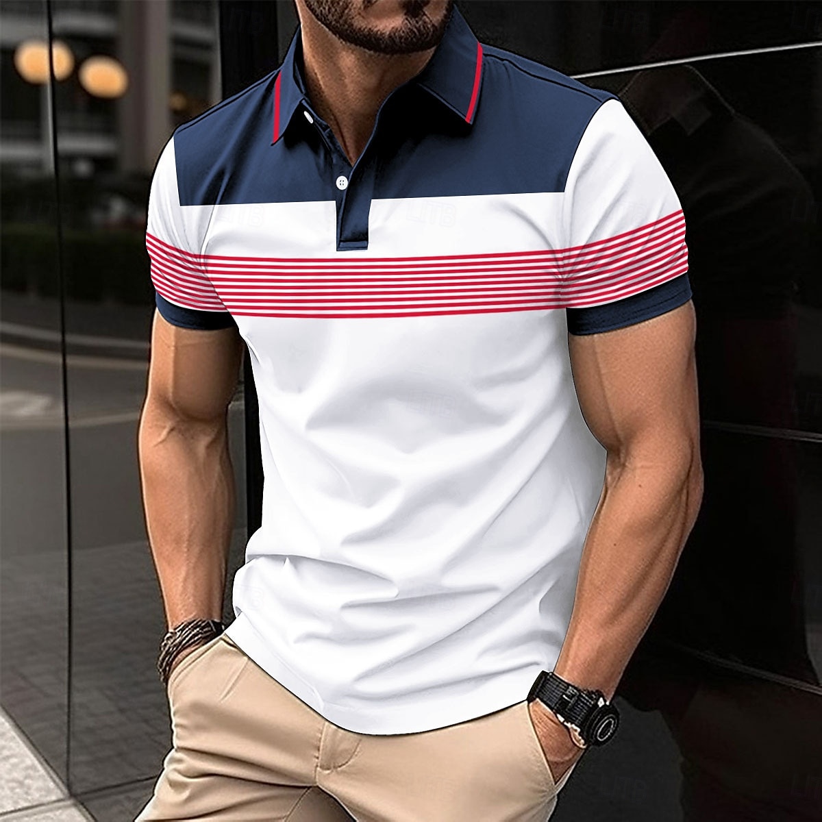 Herre Business Polo Golf skjorte Virksomhet Avslappet Knaphul Klassisk Kortermet Fargeblokk Stribe Lapper Knapper Sommer Vår & Vinter Hvit Rød Oransje Grønn Kakifarget Grå Business Polo 2025 - $21.99 –P9