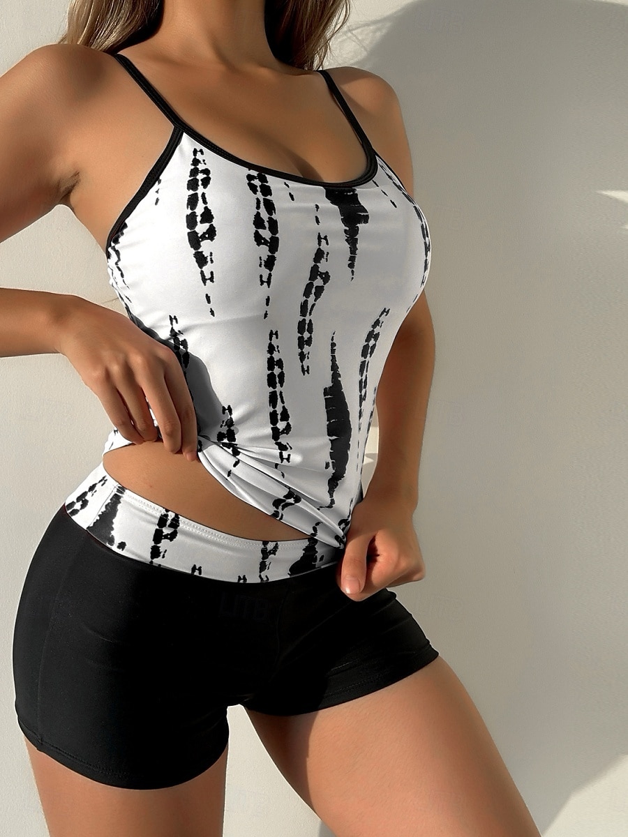 Dam Badkläder Tankini 2 st Pojkeben Baddräkt Öppen rygg Hög midja Semester Standkläder Grafisk Rund hals Ärmlös Baddräkter 2025 - $27.99 –P1