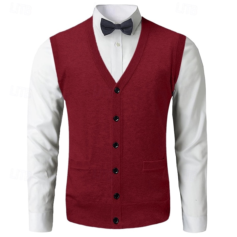 Herren Pullunder Kleid Pullover Stricken Strick Feste Farbe V Ausschnitt Stilvoll Vintage-Stil Freizeitskleidung Bekleidung Herbst Winter Rote Dunkelmarine S M L 2026 - $30.99 –P7