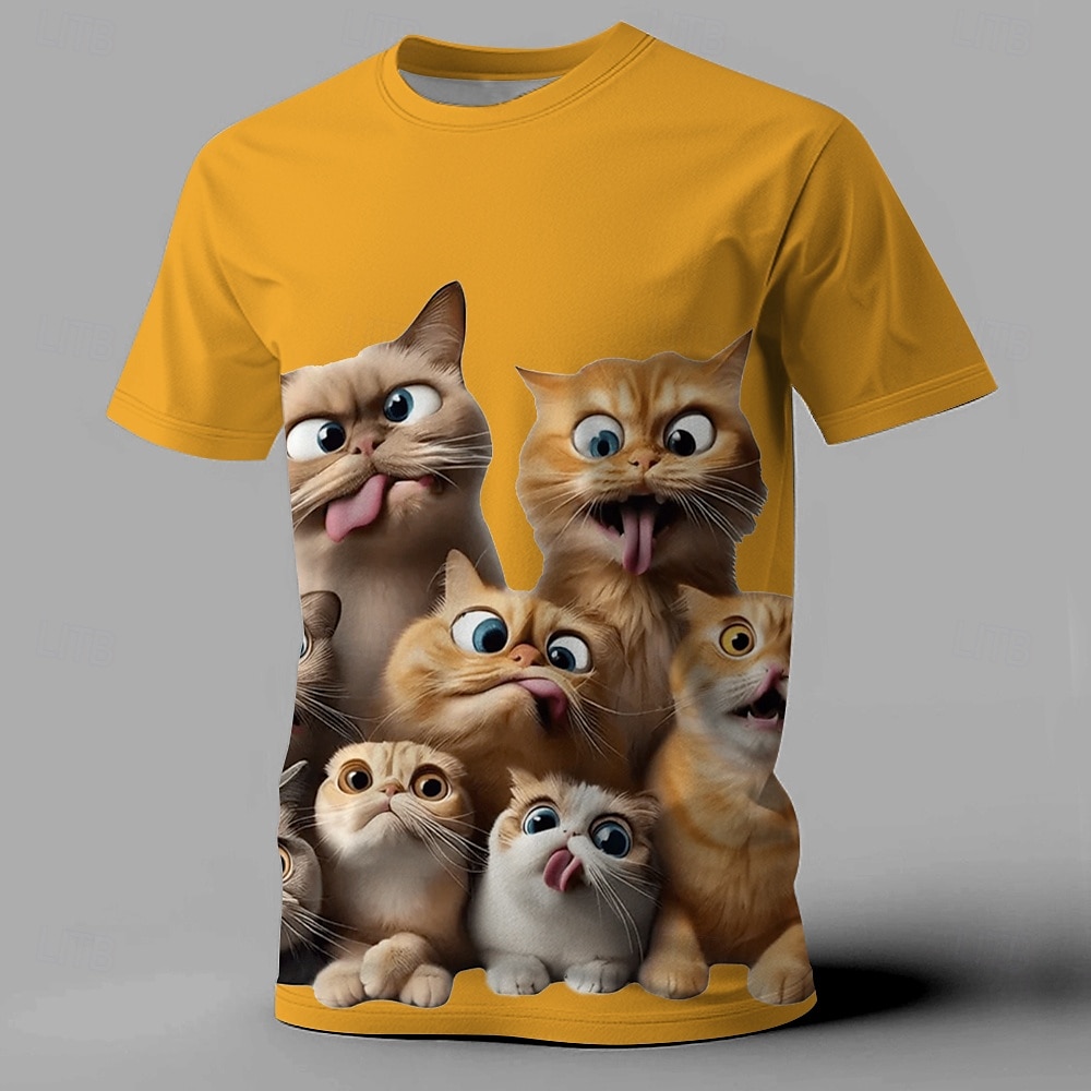 Homme Chat Marrant T shirt Manche Courte T-shirt 3D effet Col Ras du Cou Chemise Exagéré Design Soirée Vacances Noir Blanche Jaune Eté Printemps Vêtement Tenue S M L XL XXL XXXL de 2025 ? $17.99 –P4