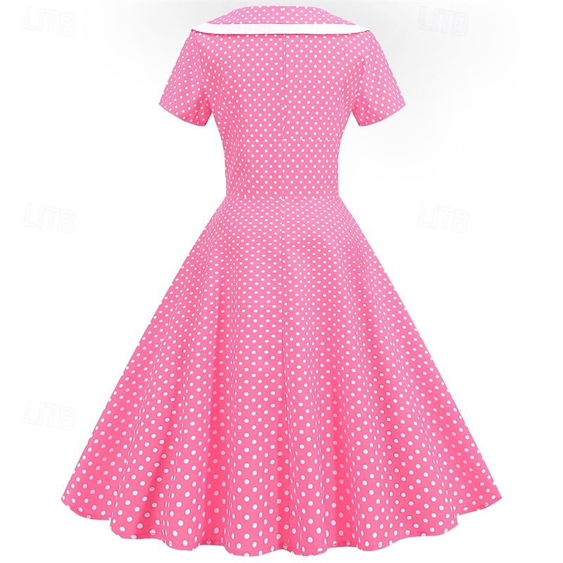 Elegante Classico Anni 1950 Vestito A Pois Linea ad A Costume Per donna San Valentino Evento / Festa Data Tè Adulti Vestito Primavera & Estate del 2025 a $21.99 –P3