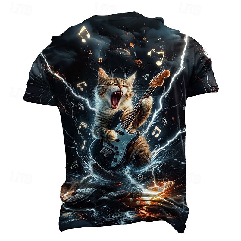 2025年 男性用 猫 おかしい Tシャツ 半袖 Tシャツ 3Dプリント クルーネック シャツ 誇張された デザイナー パーティー 祝日 ブラック 夏 春 衣類 S M L XL XXL XXXL  コレクション – $17.99 –P2