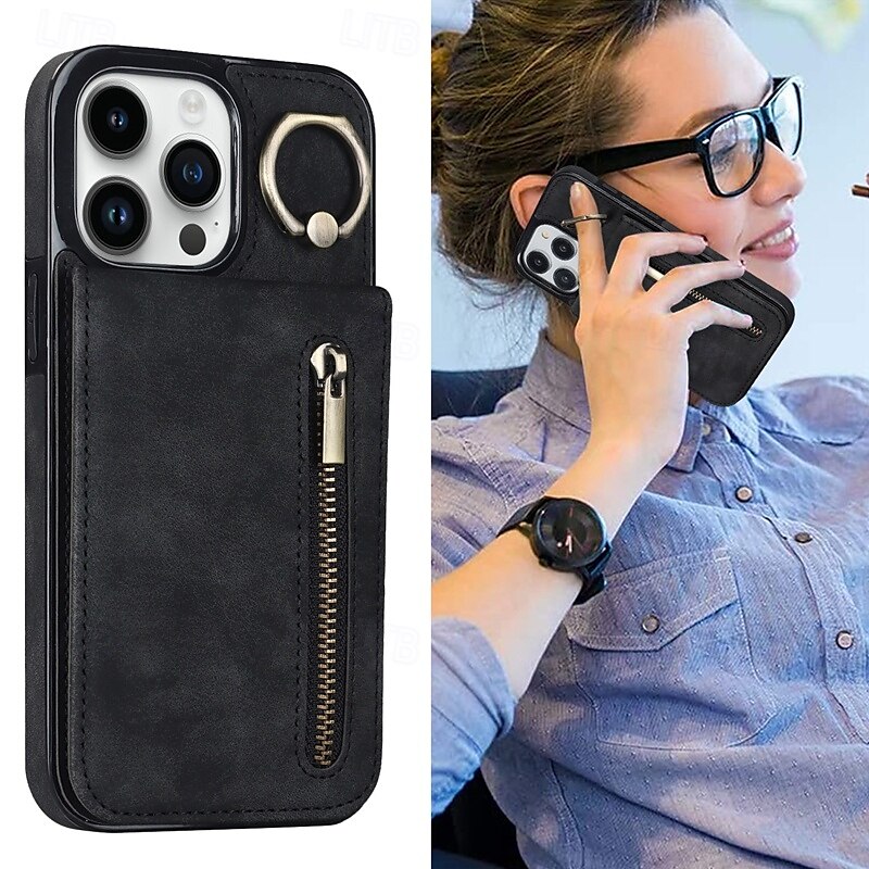 2025年 電話 ケース 用途 iPhone 16 Pro Max プラス iPhone 15 プロマックスプラス iPhone 14 13 12 11 Pro Max Plus Mini バックカバー スタンド付き バンカーリング ジッパ- レトロ風 TPU PUレザー コレクション – $19.99 –P5