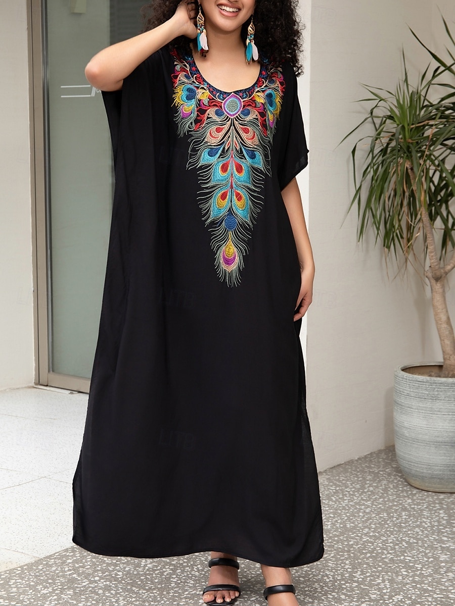 Femme Robe Maxi Robe casual robe boheme Décontractées Vacances du quotidien Standard Floral Demi Manches Col V Rouge Bleu Dorée Eté Printemps Automne de 2025 ? $41.99 –P5
