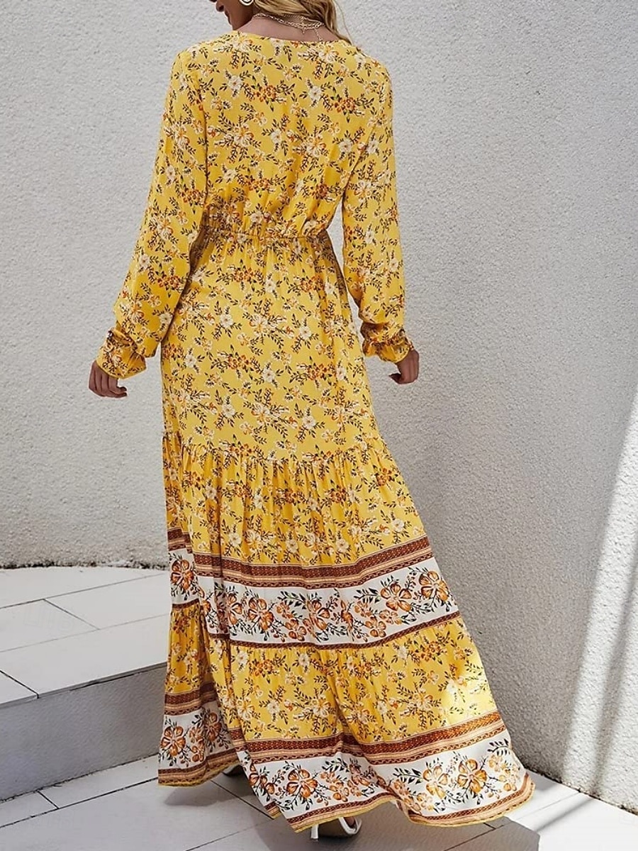 Damen Maxidress Casual kleid Schaukelkleid Langärmliges Boho-Kleid A Linie Kleid Böhmen Brautkleider schlicht Urlaub Täglich Regular Fit Blumen Langarm V Ausschnitt Gelb Rosa Blau Frühling Herbst 2025 - $38.99 –P10