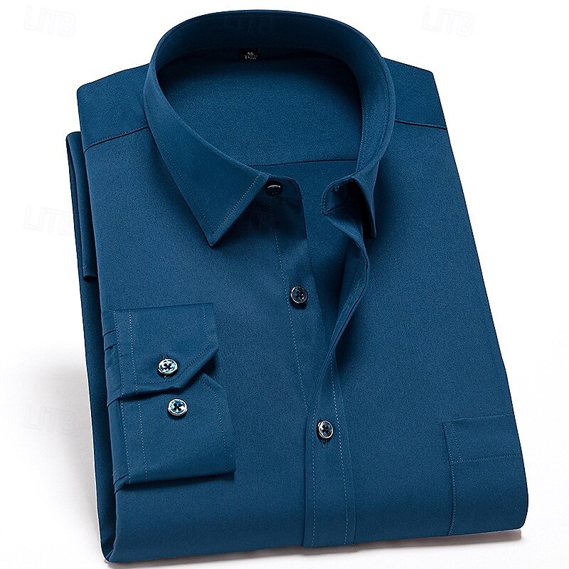 Hombre Camisa para Vestido Camisa sin planchar Resistente al agua Plano Diario Exterior Azul Marino Manga Larga Cuello Verano Primavera Ropa 2026 - $28.99 –P5