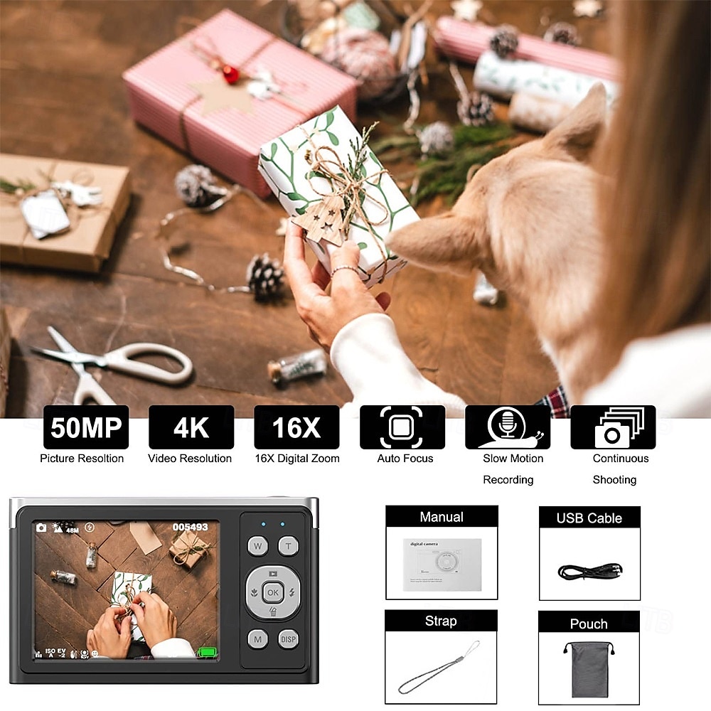 4k digitale camera video camcorder 50mp 2.88inch ips scherm autofocus 16x zoom anti-shake gezichtsdetectie glimlach capture 2025 - $79.99 –P2
