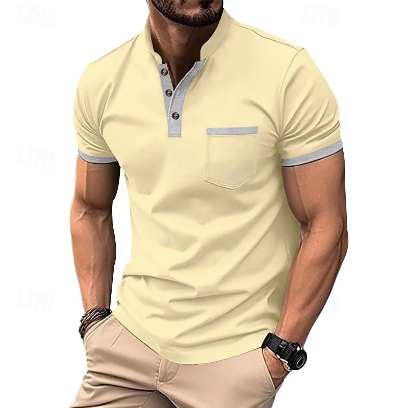 Men's Golf Shirt Golf Polos Shirts Work Casual Stand Collar Short Sleeve Basic Modern Color Block Patchwork Buttons Spring & Summer Regular Fit Black White Army Green Blue Brown khaki Golf Shirt 2025 - $17.99 –P9