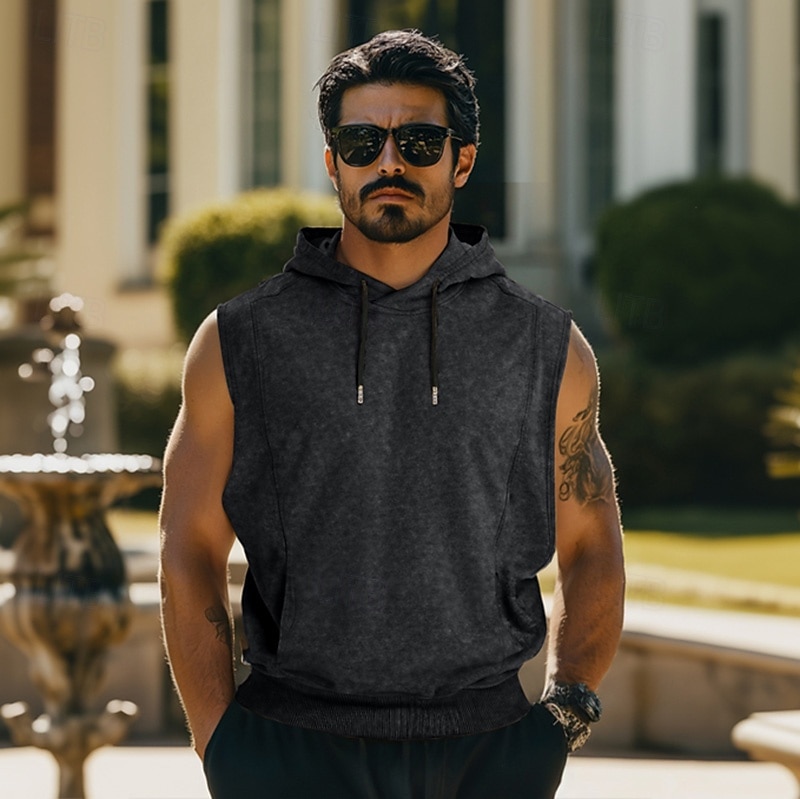 Ανδρικά Αμάνικη Μπλούζα Αμάνικη κουκούλα Αμάνικο Με Κουκούλα Καλοκαίρι Άνοιξη Φθινόπωρο Βίντατζ Κορδόνι Ξεθωριασμένος Causal Ρούχα Γυμναστικής Βαθυγάλαζο Μαύρο Γκρίζο Κορυφαίο μπλουζάκι για άνδρες 2026 - $20.99 –P6