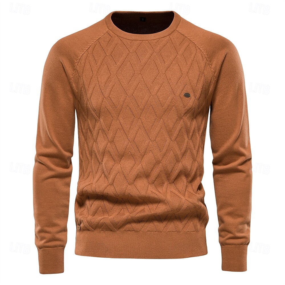Herr Pullover tröja Sticka Ensfärgat Rund hals Stickat Elegant Jul Utomhus Kläder Raglanärm Vår Höst Svart Rubinrött S M L 2025 - $36.99 –P8