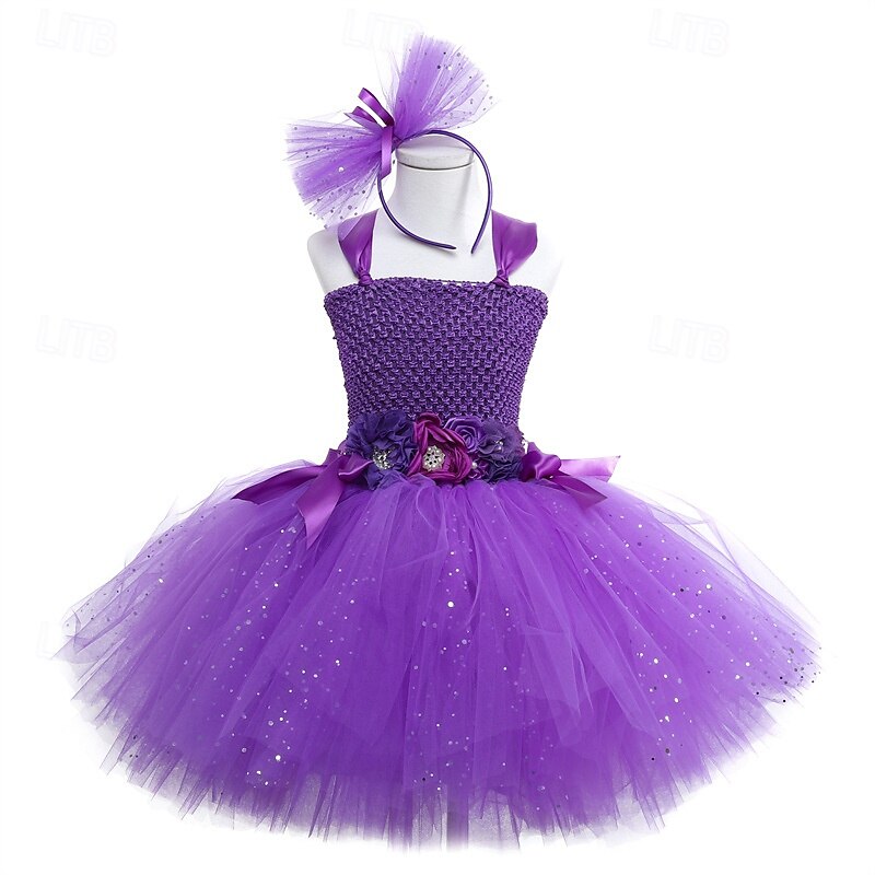Kids Girls' Party Dress Solid Color Sleeveless Performance Birthday Mesh Beautiful Sweet Polyester Knee-length Party Dress Swing Dress A Line Dress Summer 4-12 Years Purple 2025 - $33.99 –P1
