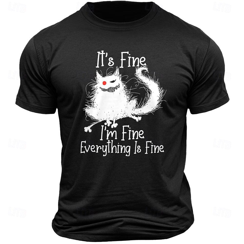 Per uomo Gatto Divertente Va tutto bene Maglietta 100% Cotone Manica Corta Grafico Camicia Nero Bianco Verde militare Maglietta comoda Vacanza Streetwear Abbigliamento di stilista del 2025 a $15.99 –P2