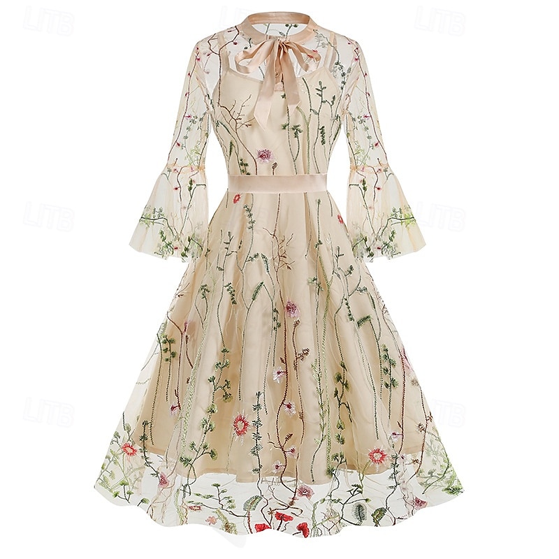 Elegantní Retro 50. léta Šaty Maškarní Výšivka Květiny Dámské Karneval Nový rok Plesová maškaráda Běžné / Denní loučení se svobodou nevěsty Dospělé Šaty 2025 - $48.99 –P3