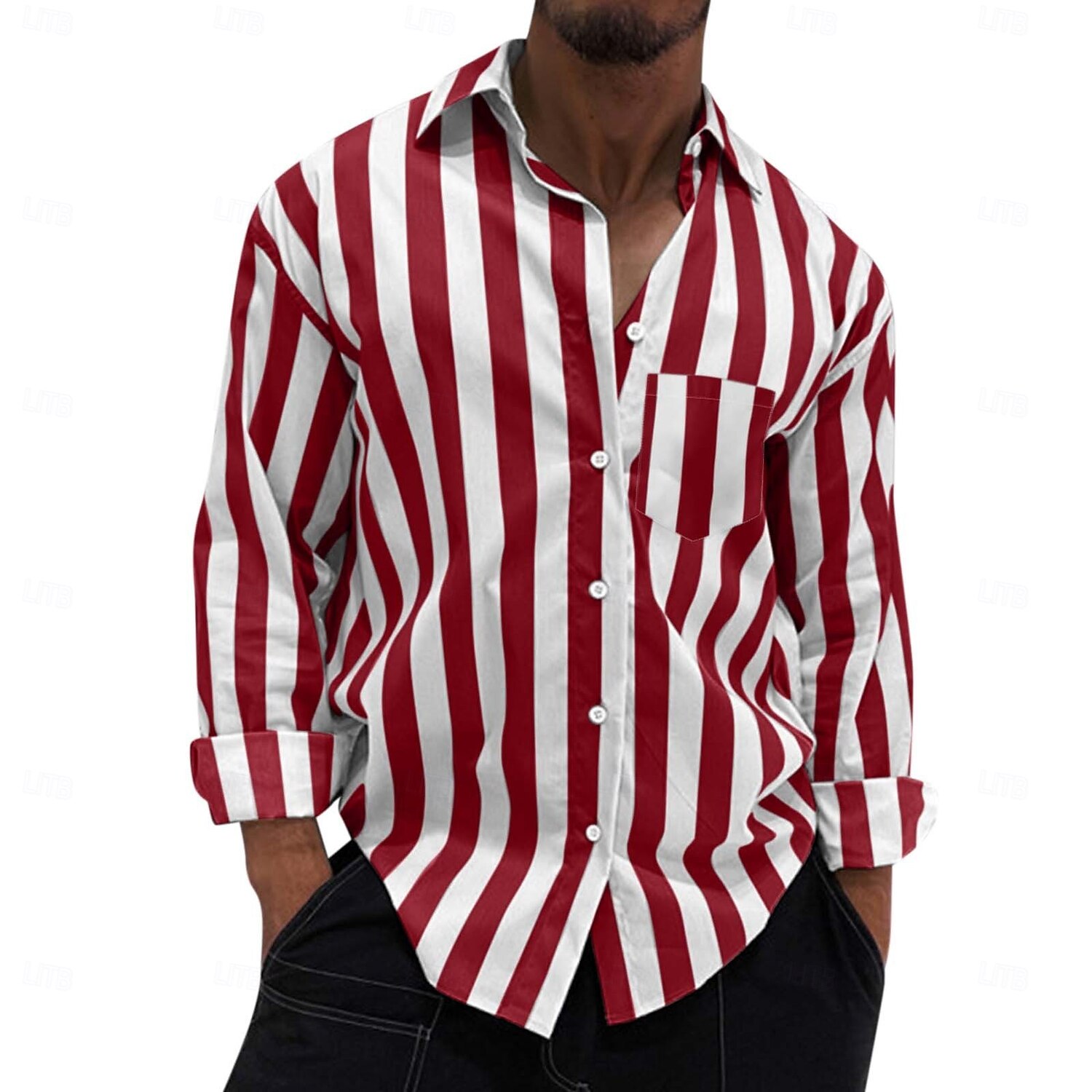 Voor heren Overhemd Zomer overhemd Normaal shirt Overhemd met knopen Geel Lichtgroen Rood Donkergroen Grijs Lange mouw Gestreept Kraag Vakantie Dagelijks Kleding Modieus Casual Comfortabel 2025 - $28.99 –P6
