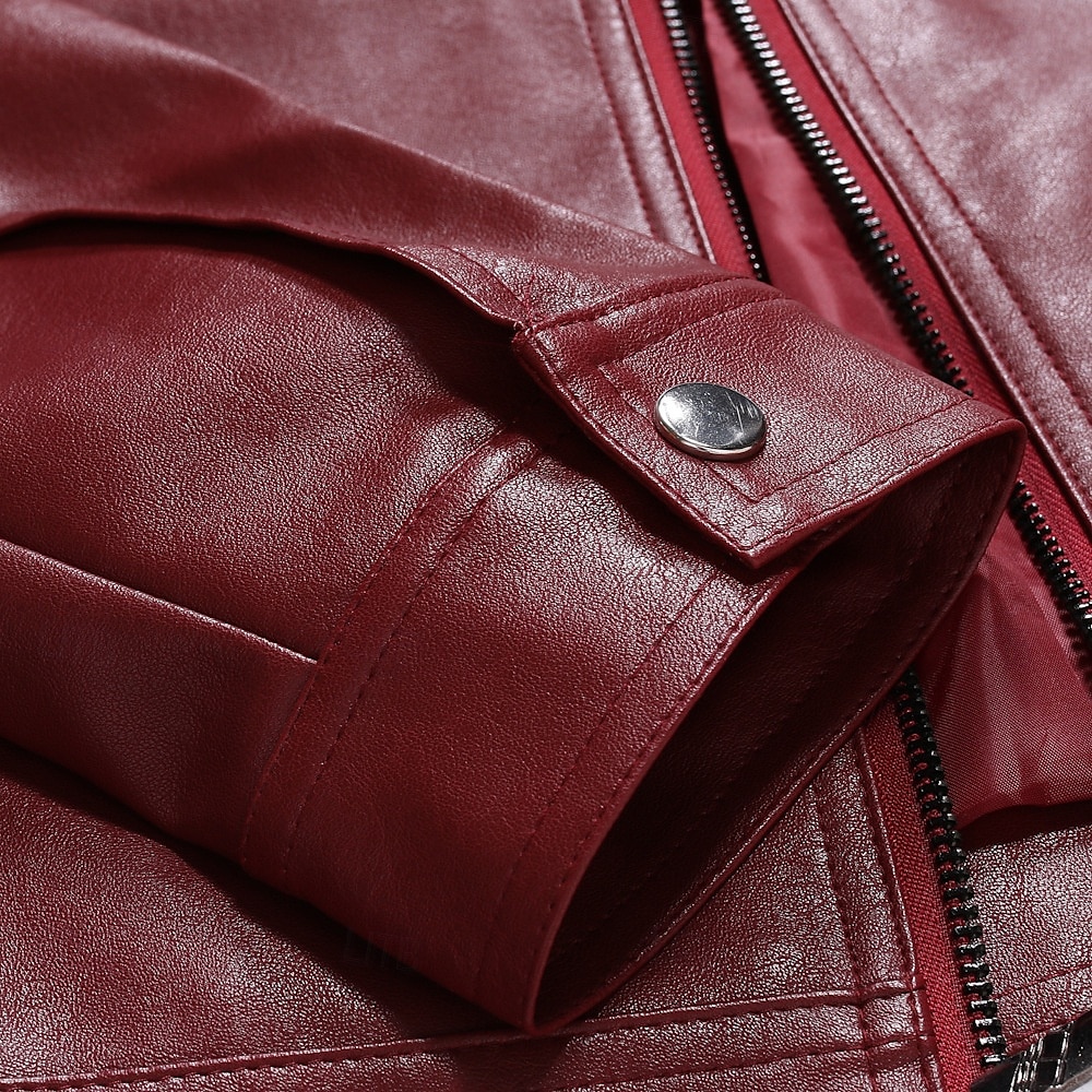 Men's Faux Leather Jacket Transition Jacket Casual Jacket Biker Jacket Casual Thermal Warm Rain Waterproof Faux Fur Trim Fall Pure Color Casual Stand Collar Regular Regular Faux Leather Regular Fit 2025 - $81.99 –P9