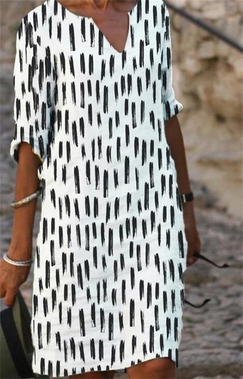 Dame EU / USA størrelse Midikjole Jumper kjole Boho-kjole Vårkjole Boho brudekjole Elegant Bohem Stilfull 3/4-ermer Feriereise Arbeid Daglig Løstsittende Geometrisk Ruter 3/4 ermer V-hals Svart og 2025 - $35.99 –P1
