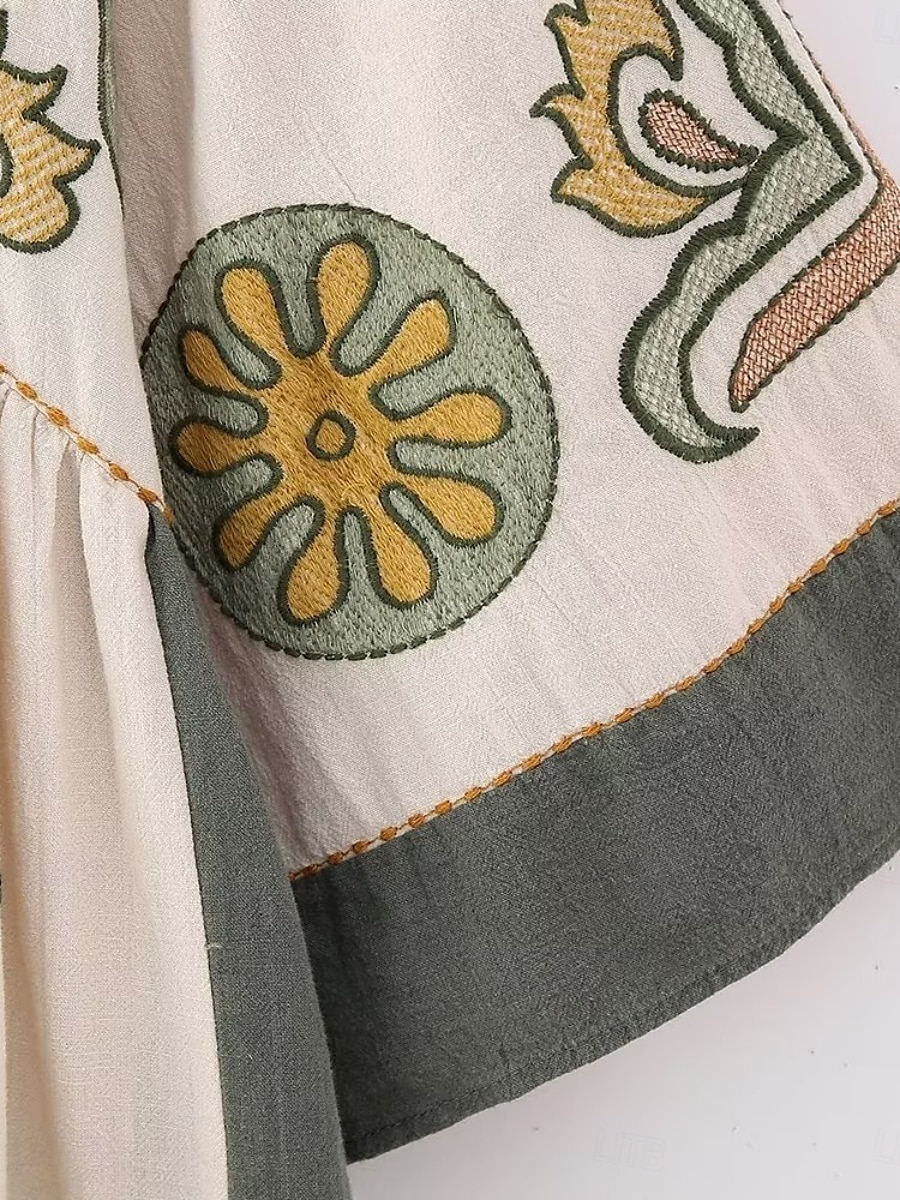 Dam Mini klänning Vardagsklänning A linjeklänning Boho-klänning bohemliv Ledigt Semester Dagligen Normal Blommig 3/4 ärm V-hals Beige Vår Höst 2025 - $42.99 –P7