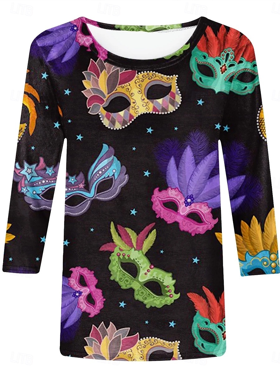 Carnival Women's T Shirt Graphic Casual Long Sleeve Crew Neck Regular Tops Daily Print Purple Spring Fall 2025 - $22.99 –P2